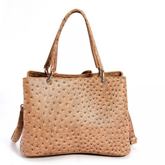 NEW!!! 3D Bow Vegan Leather 3-Way Wear Ostrich Beige Satchel, Crossbody Shoulder - Picture 4 of 13